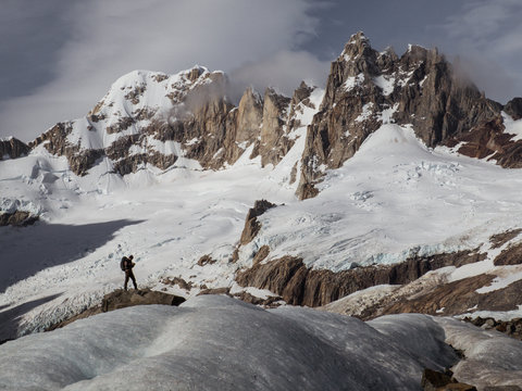 Man traversing Marconi's glacier