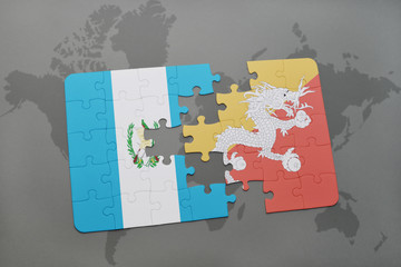 puzzle with the national flag of guatemala and bhutan on a world map
