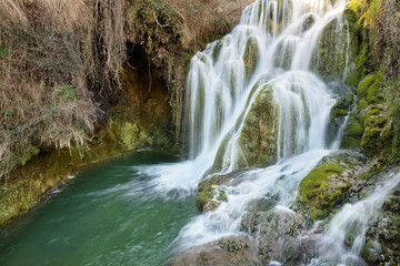 Silky waterfall in Tobera village, Burgos, Castile and Leon, Spain.