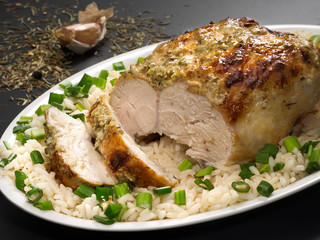 Roasted chicken breast with rosemary and garlic glaze