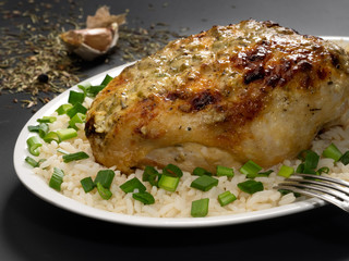 Roasted chicken breast with rosemary and garlic glaze