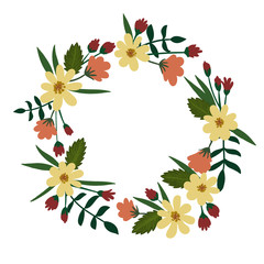 Floral wreath isolated on white background. Vector floral frame. Flower bouquet vintage cover. Flourish card with with place for your text