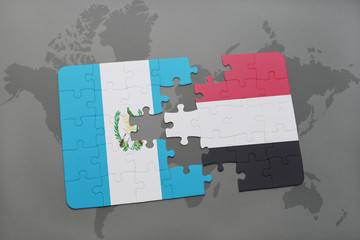 puzzle with the national flag of guatemala and yemen on a world map