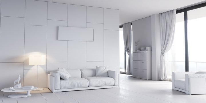 classic white interior with modern furniture