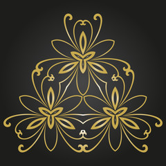 Floral vector golden pattern with arabesques. Abstract oriental ornament. Vintage classic pattern