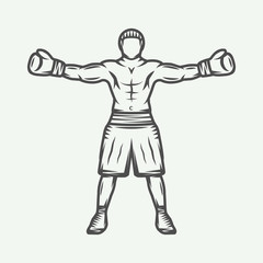 Vintage retro boxer. Can be used for logo, badge, emblem, mark, label. Monochrome graphic Art. Vector Illustration.
