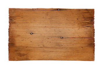 old wooden boards isolated on white background. close up of an empty wooden sign on white background with clipping path