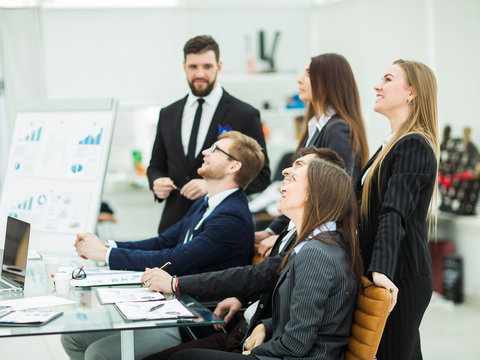  business team working on a new presentation in the workplace in modern office