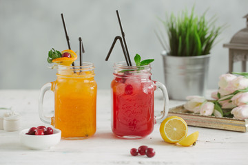 Fresh drink lemonade orange strawberry cranberries