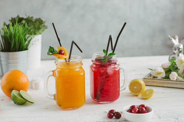 Fresh drink lemonade orange strawberry cranberries
