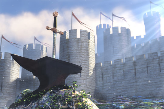 3D illustration of legend about king Arthur