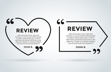 Website review quote citation blank template vector icon comment customer circle paper information text chat citing description dialog discussion set