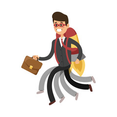 Superhero business man character vector illustration success cartoon power concept businessman strong person silhouette leader team