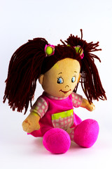 Soft and plush toys on a white background