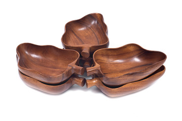 Vintage wooden bowls isolated on white background