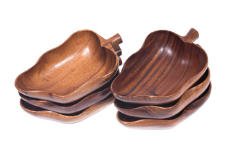 Vintage wooden bowls isolated on white background