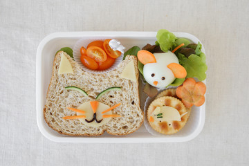 Cat and mouse lunch box, fun food art for kids