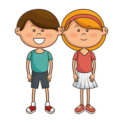 cute little couple kids characters vector illustration design