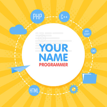 Social network programmer avatar. Place for your name. Template of the developer portfolio, banners, announcements, web sites and other projects. Vector