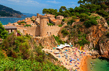 Tossa de Mar, medieval walled town Vila Vella and town beach