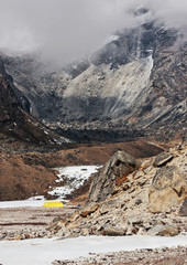 Yellow tent near peak Lobuche - Nepal