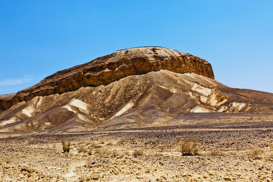 Table mountain with the road to the top - Negev desert, Israel