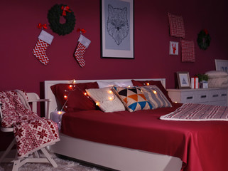 Interior of beautiful room decorated for Christmas