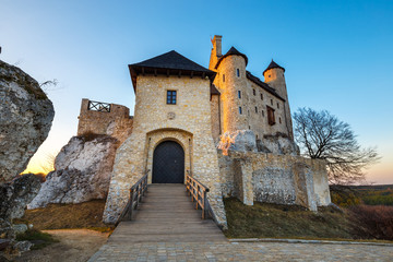 Fototapeta na wymiar medieval castle at sunset in Bobolice, Poland