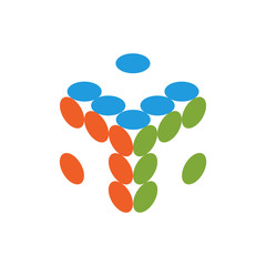 Simple vector logo three colors of the cursor in the center. Abstract image letter Y