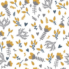 Seamless floral pattern with berries in doodle style on white background