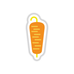 Vector illustration sticker of Doner Kebab on pole, grilling with fat