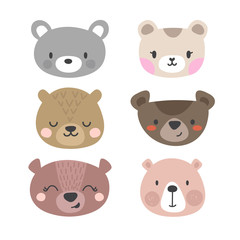 Set of cute bears. Funny doodle animals. Little bear in cartoon style