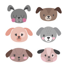 Fototapeta premium Set of cute dogs. Funny doodle animals. Puppies in cartoon style