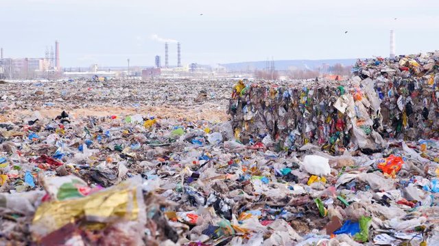 Nature Contamination. Trash and Garbage in piles. 4K
