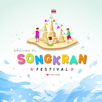 Songkran festival of Thailand design water background, vector illustration