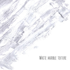 White, gray marble watercolor texture background. Abstract acrylic backdrop with stains, strokes, spots and ink waves. Natural stone wall for interior design.