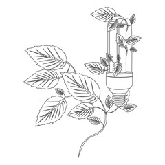 grayscale contour with fluorescent bulb and creeper plant vector illustration
