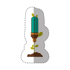 sticker of plant stem with leaves and fluorescent bulb with light turquoise vector illustration