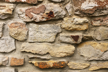 Natural Stone Siding Background on Old House Exterior Wall