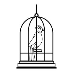 cute bird in cage mascot vector illustration design