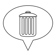 monochrome contour of oval speech with trash container vector illustration