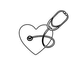 monochrome silhouette of heart with stethoscope vector illustration