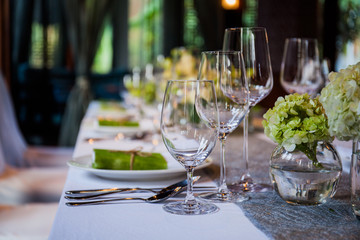 Empty glasses set in restaurant