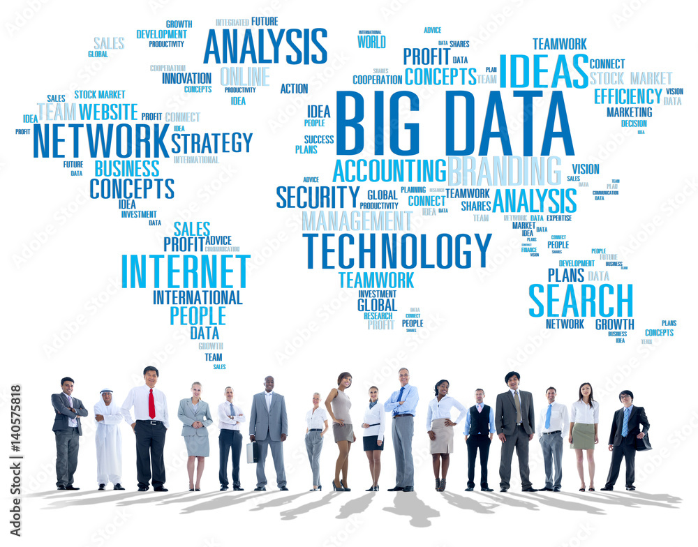 Poster big data storage information world map concept
