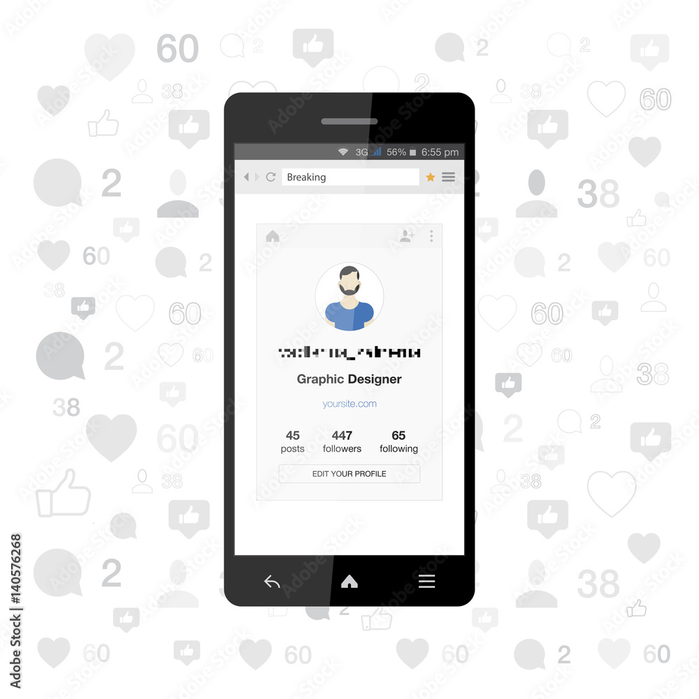 Aufkleber a mobile social networking application in a smartphone. the user's personal profile is open in the i