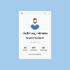 Mobile application of social networks. The personal profile of the user. Flat vector illustration EPS 10