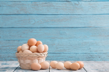 eggs on blue  wooden background