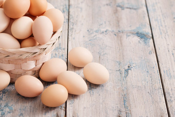 eggs on blue  wooden background