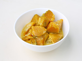 Thai dessert ,Pumpkin in syrup in white cup