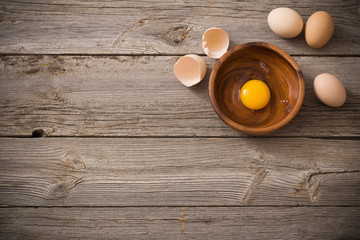 eggs on wooden background